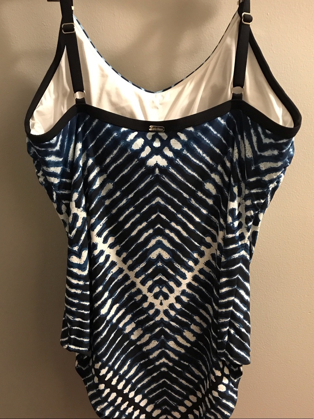 Calvin Klein Navy and White V-Front One-Piece Swimsuit - Picture 3 of 7